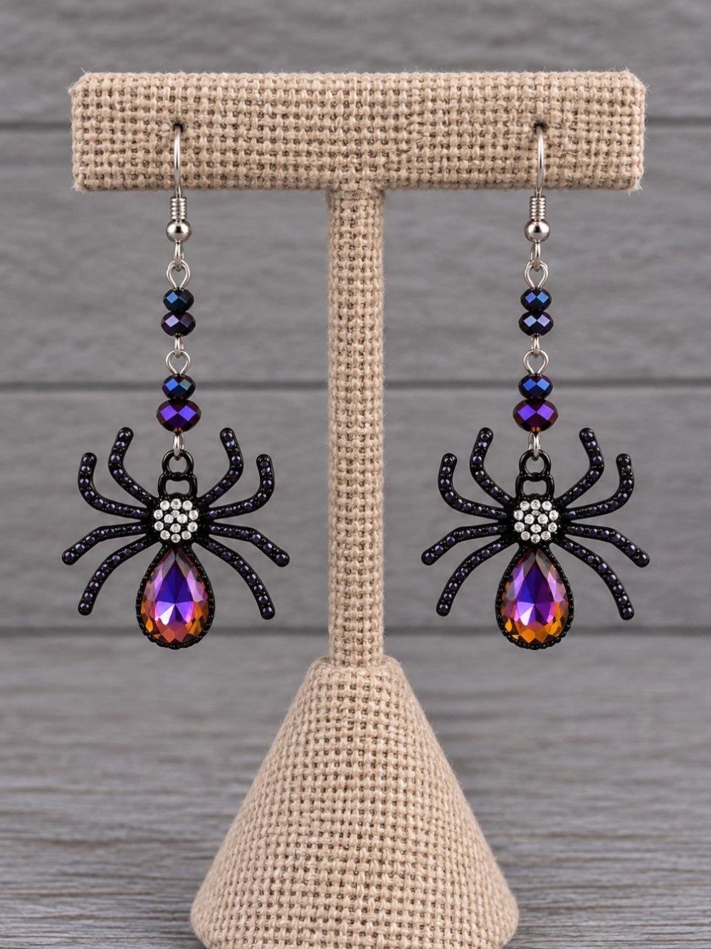Black and Purple Crystal Spider Drop Earrings - Women Jewelry